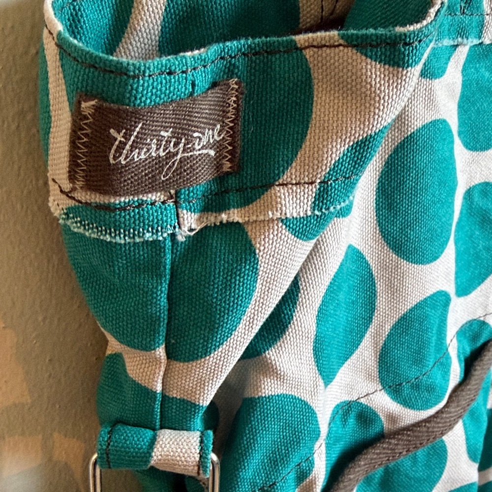 Large Thirty One Teal Polka Dot Canvas Tote Bag - Picture 3 of 4